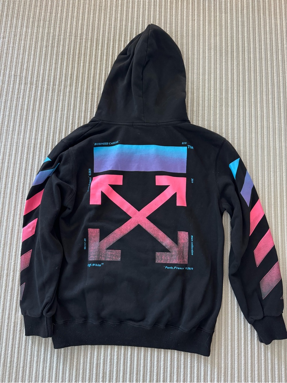 Black Hoodie with Pink and Blue Graphic